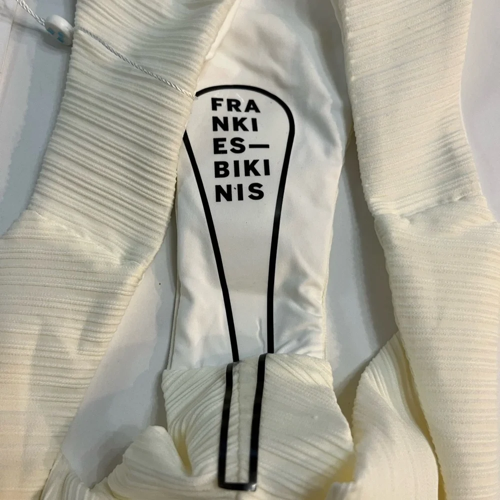 NWT Frankies Bikinis Dawson Plisse Cheeky Bikini Bottom in White textured rib XL